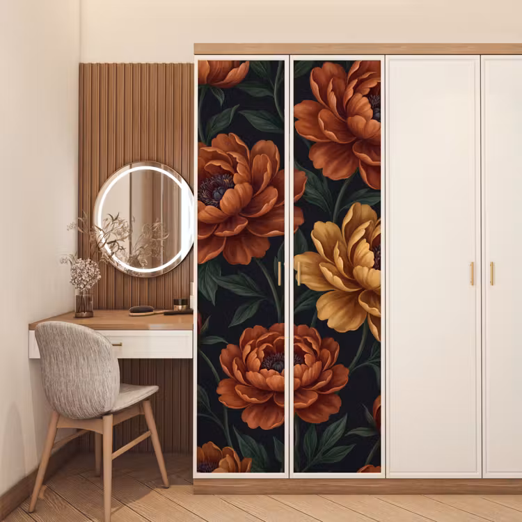Bloemen - Bladeren - Natuur - Modern - Oranje deurposter klein -sfeer3