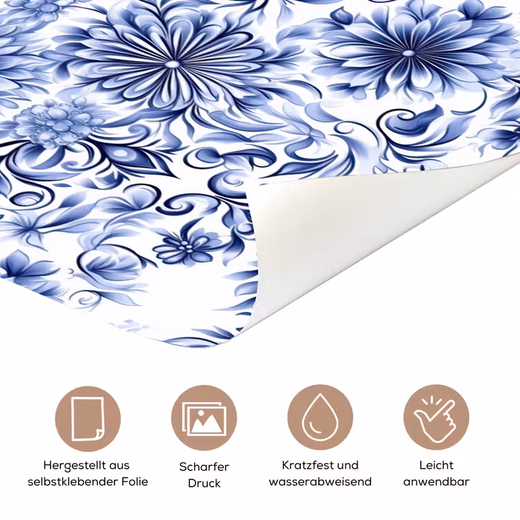 Bloemen - Blauw - Patroon - Wit deurposter klein 289 -tcloseup_DE
