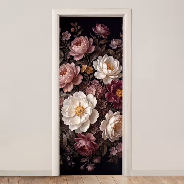 Bloemen - Boeket - Klassiek - Donker - Rood deurposter klein -3d_beige
