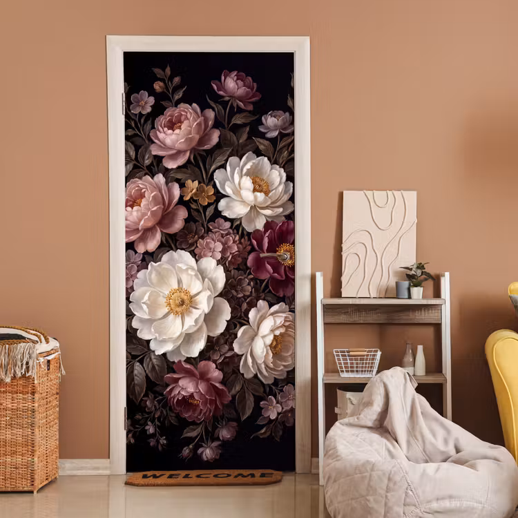 Bloemen - Boeket - Klassiek - Donker - Rood deurposter klein -sfeer1