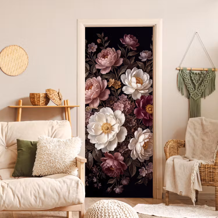 Bloemen - Boeket - Klassiek - Donker - Rood deurposter klein -sfeer2