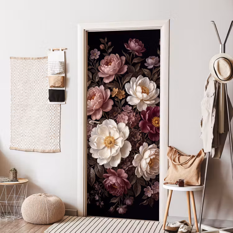 Bloemen - Boeket - Klassiek - Donker - Rood deurposter klein -sfeer6