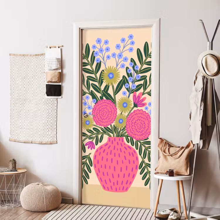 Bloemen - Boeket - Natuur - Abstract - Roze deurposter klein -sfeer6