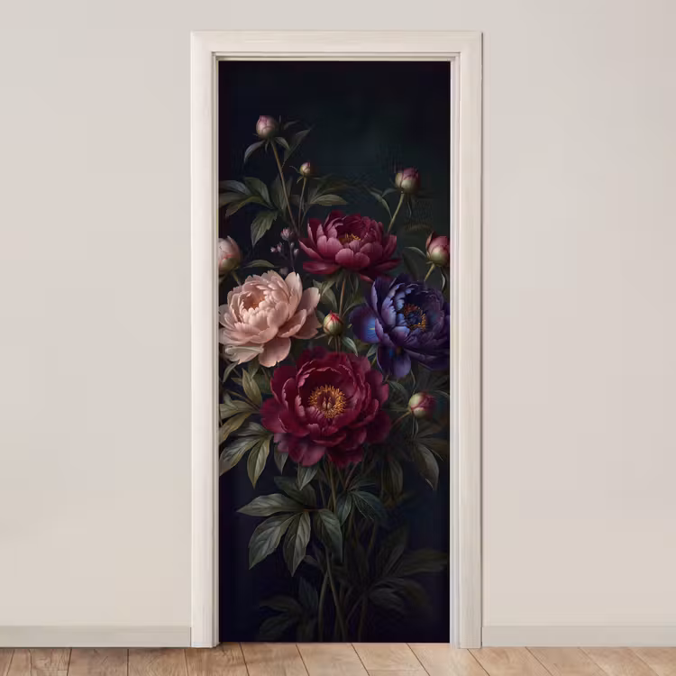 Bloemen - Boeket - Natuur - Modern - Donker deurposter klein -3d_beige