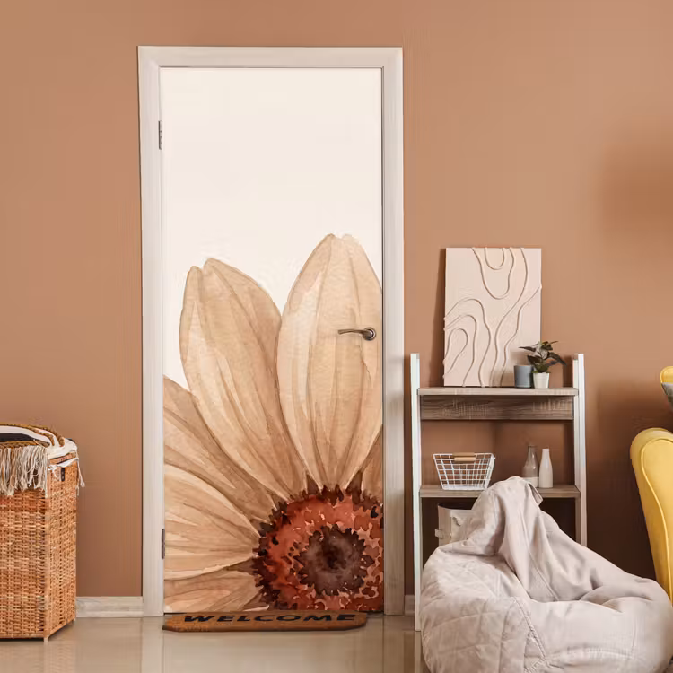 Bloemen - Bloemblad - Natuur - Aquarel - Beige deurposter klein -sfeer1