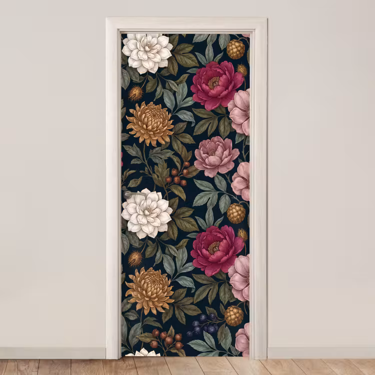 Bloemen - Botanisch - Illustratie - Donker - Vintage deurposter klein -3d_beige