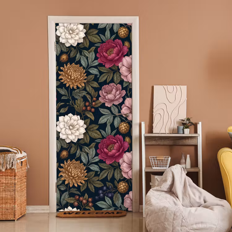 Bloemen - Botanisch - Illustratie - Donker - Vintage deurposter klein -sfeer1
