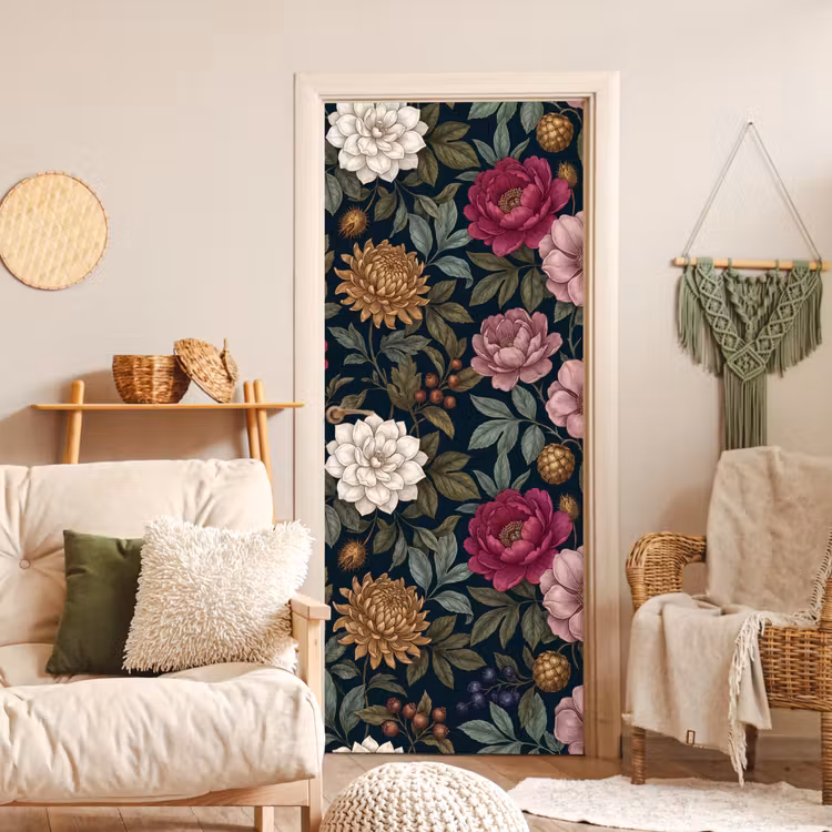 Bloemen - Botanisch - Illustratie - Donker - Vintage deurposter klein -sfeer2