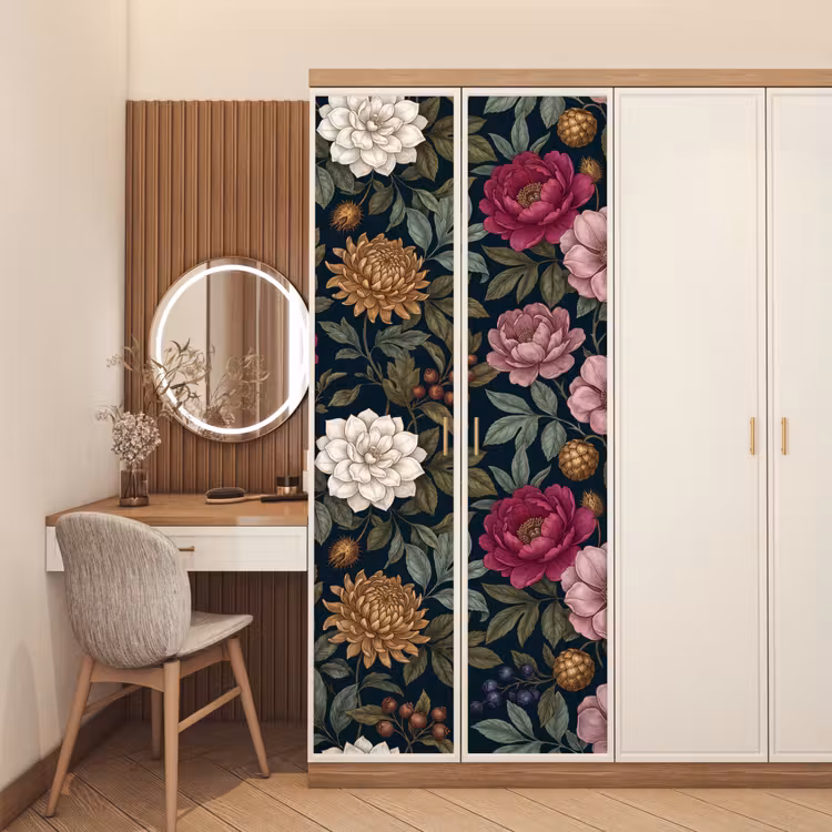 Bloemen - Botanisch - Illustratie - Donker - Vintage deurposter klein -sfeer3