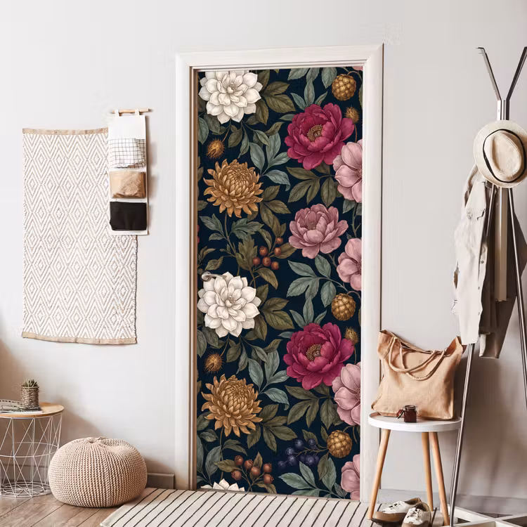 Bloemen - Botanisch - Illustratie - Donker - Vintage deurposter klein -sfeer6