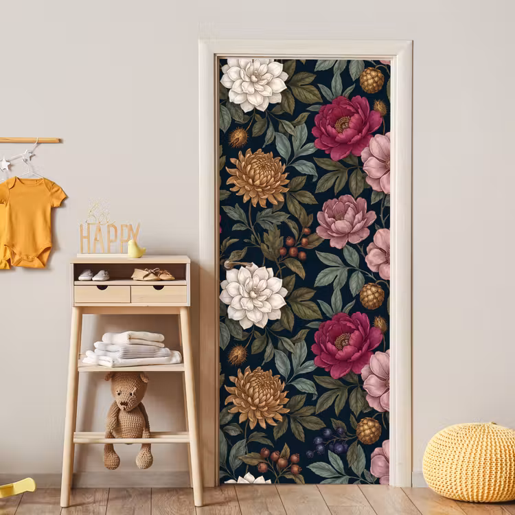 Bloemen - Botanisch - Illustratie - Donker - Vintage deurposter klein -sfeer4