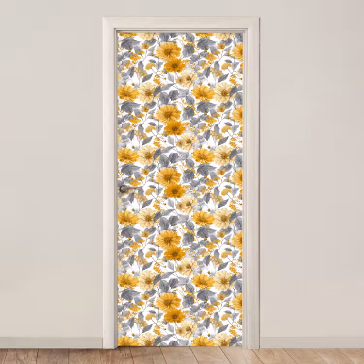 Bloemen - Botanisch - Elegant - Okergeel - Grijs deurposter klein 289 -3d_beige