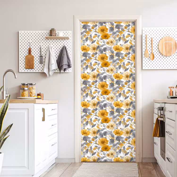 Bloemen - Botanisch - Elegant - Okergeel - Grijs deurposter klein 289 -sfeer5
