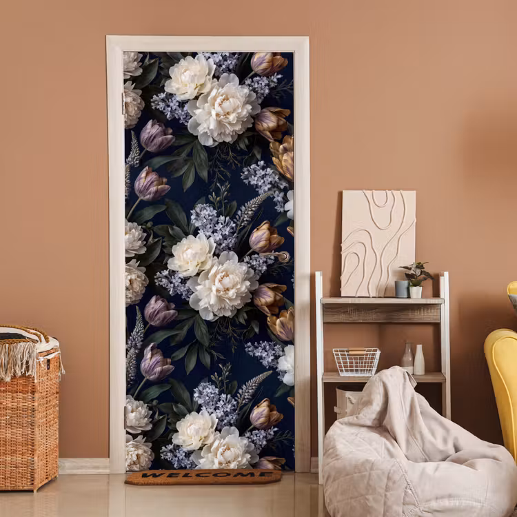 Bloemen - Donker - Elegant - Natuur - Wit deurposter klein -sfeer1