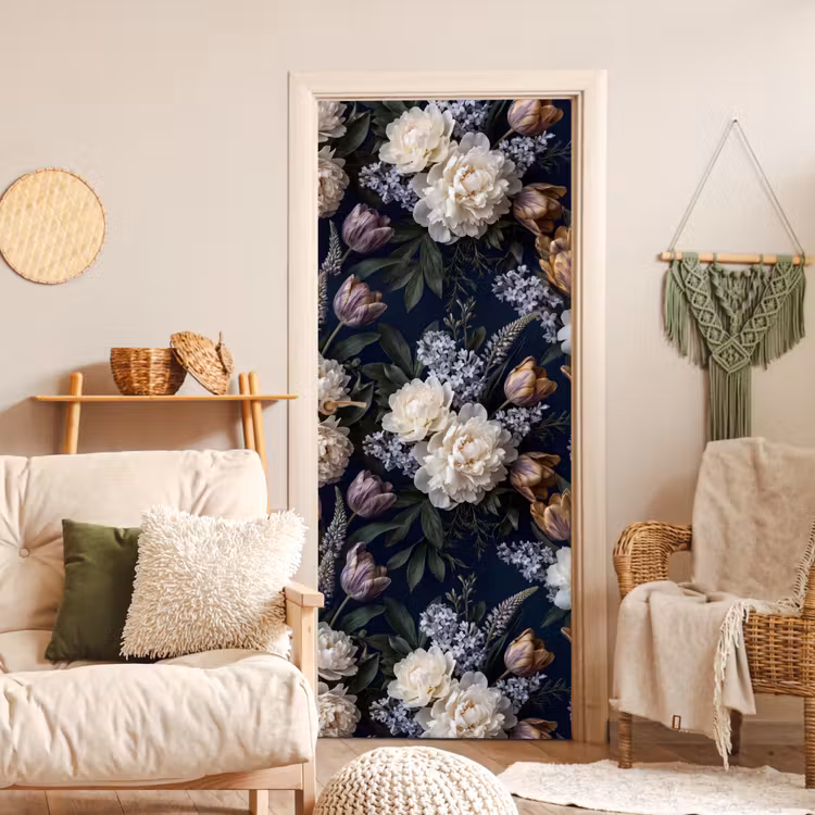 Bloemen - Donker - Elegant - Natuur - Wit deurposter klein -sfeer2