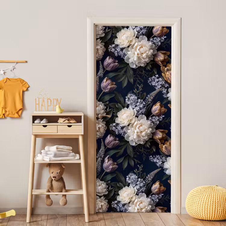 Bloemen - Donker - Elegant - Natuur - Wit deurposter klein -sfeer4