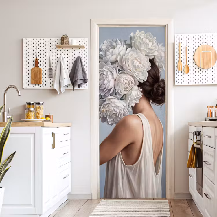 Bloemen - Vrouw - Wit deurposter klein -sfeer5