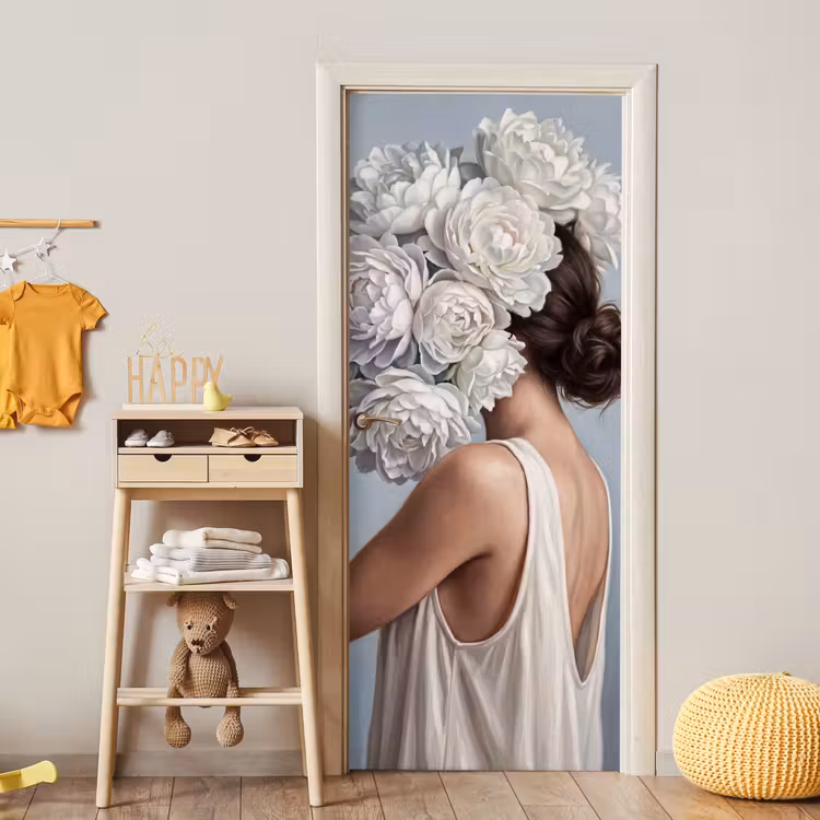 Bloemen - Vrouw - Wit deurposter klein -sfeer4