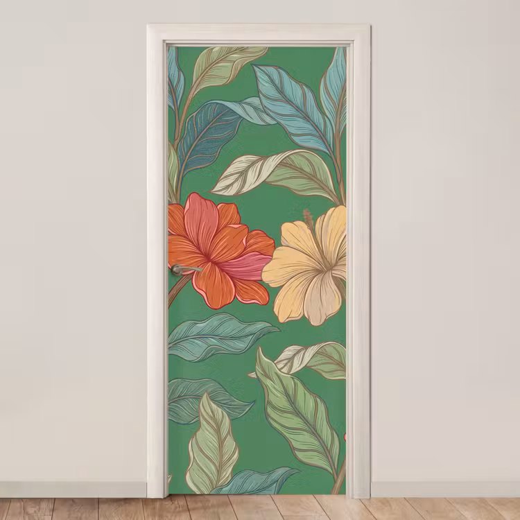 Türtapete - Blumen – Grün – Illustration - Bloemen - Groen - Illustratie deurposter klein