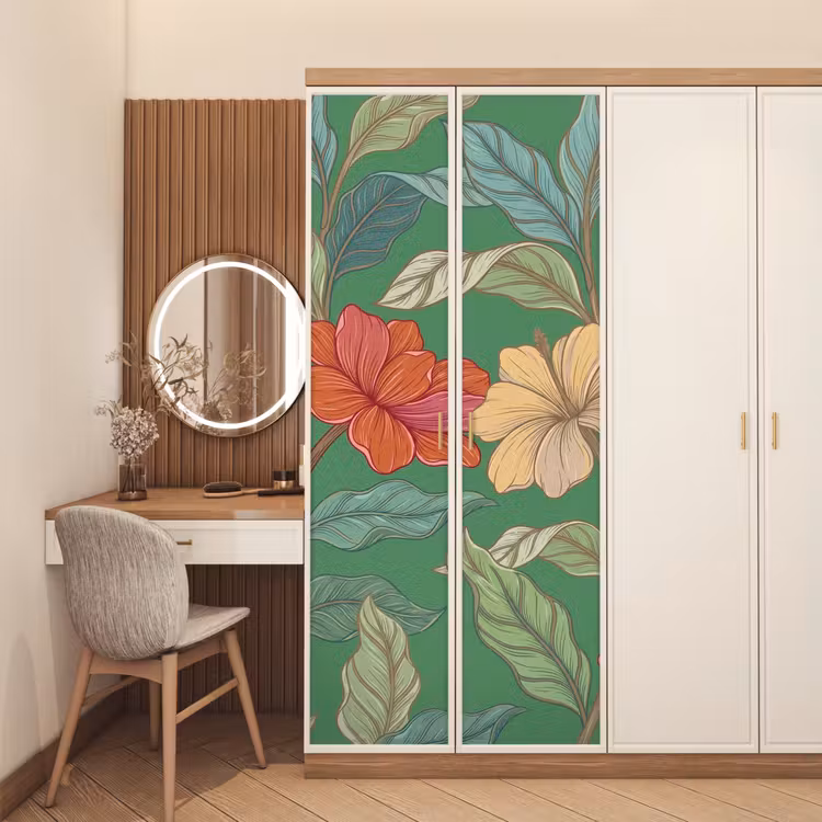 Türtapete - Blumen – Grün – Illustration - Bloemen - Groen - Illustratie deurposter klein