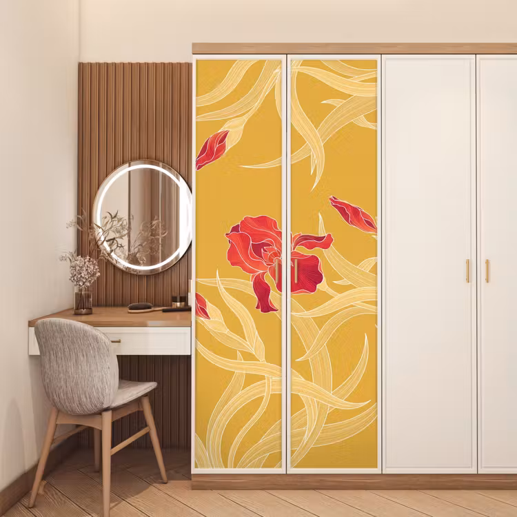 Türtapete - Blumen – Illustration – Rot - Bloemen - Illustratie - Rood deurposter klein
