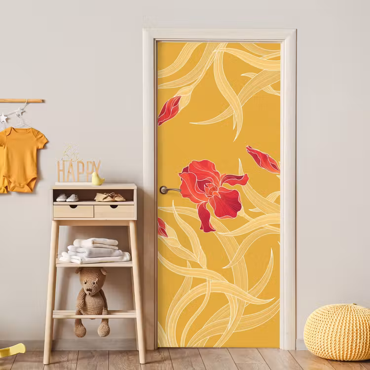 Türtapete - Blumen – Illustration – Rot - Bloemen - Illustratie - Rood deurposter klein