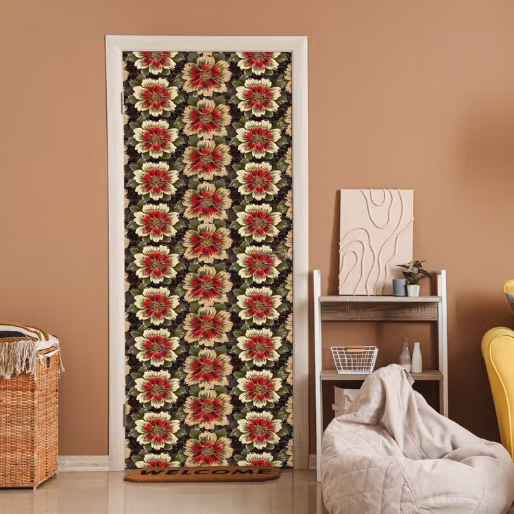 Bloemen - Klassiek - Patroon - Rood deurposter klein 289 -sfeer1