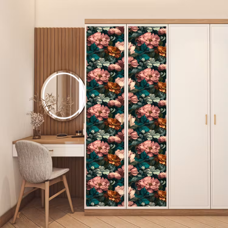 Bloemen - Schilderachtig - Patroon - Roze deurposter klein 289 -sfeer3