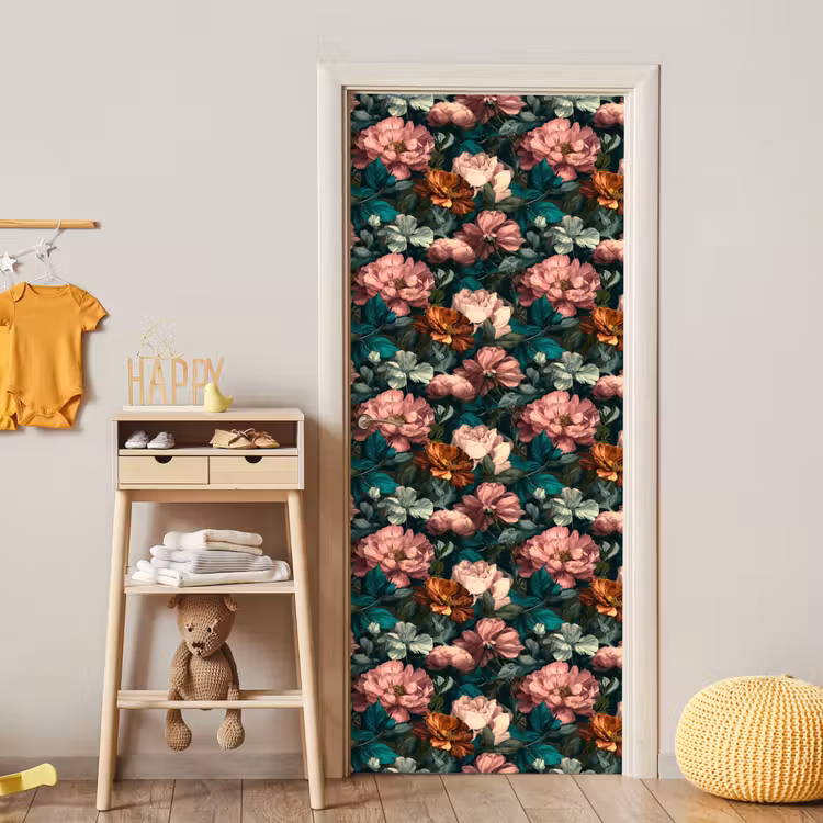 Bloemen - Schilderachtig - Patroon - Roze deurposter klein 289 -sfeer4