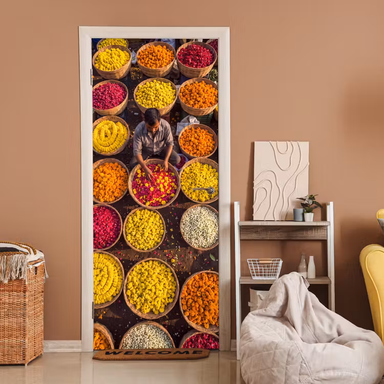 Türtapete - Blumen – Markt – Bunt - Bloemen - Markt - Kleurrijk deurposter klein