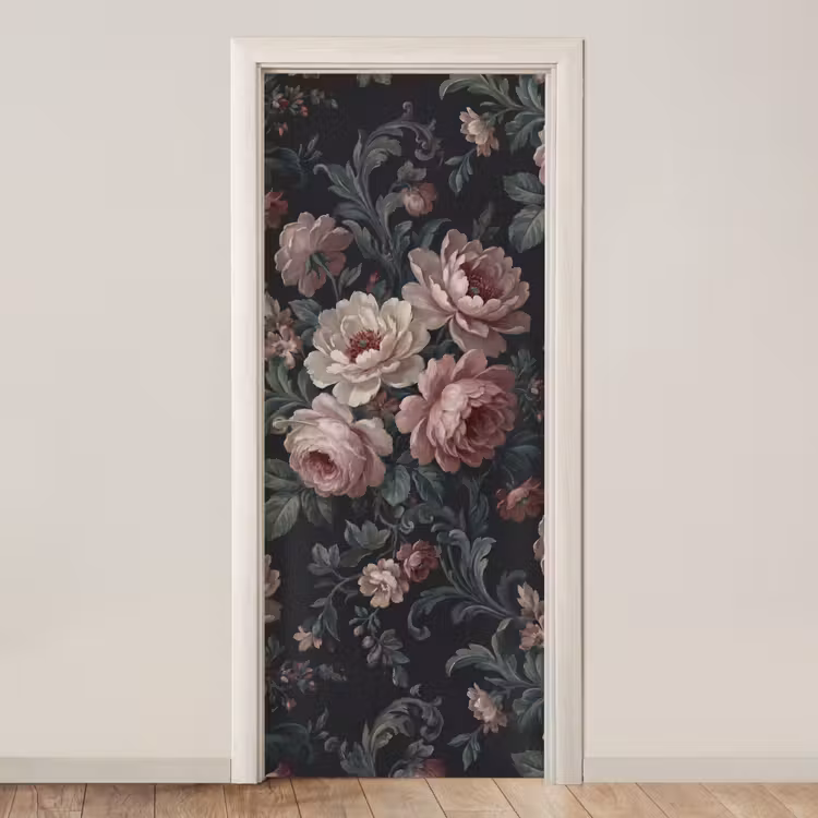 Bloemen - Patroon - Sierlijk - Roze - Donker deurposter klein -3d_beige