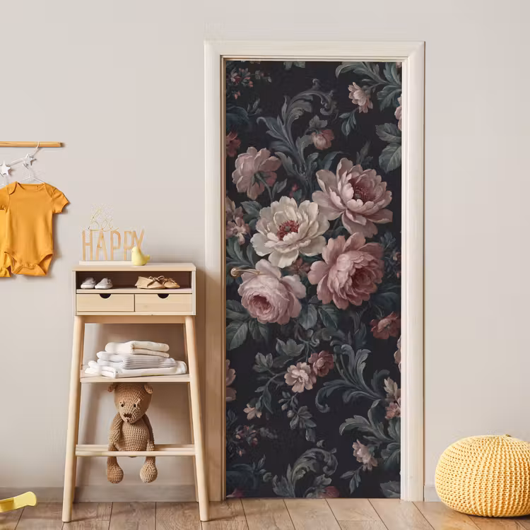 Bloemen - Patroon - Sierlijk - Roze - Donker deurposter klein -sfeer4
