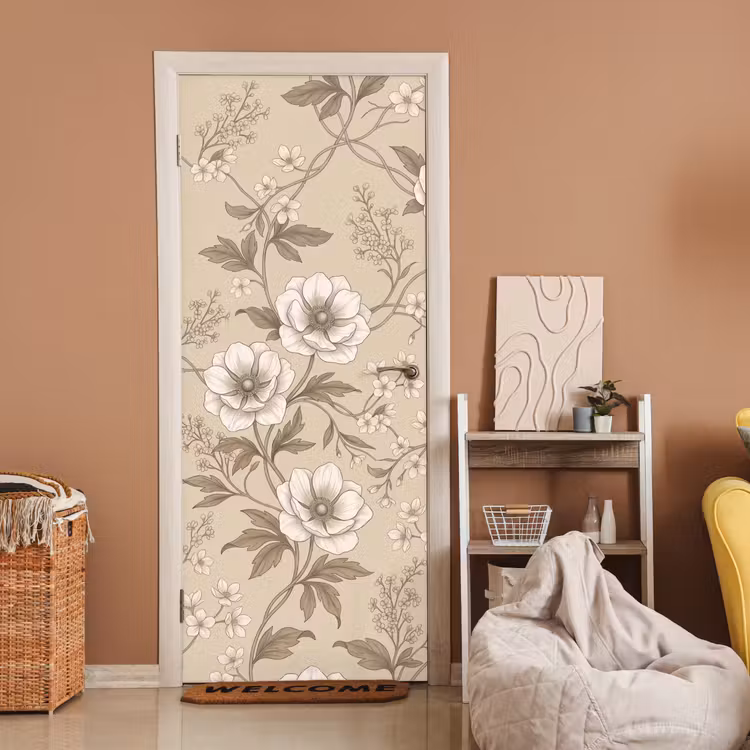 Bloemen - Patroon - Beige deurposter klein -sfeer1