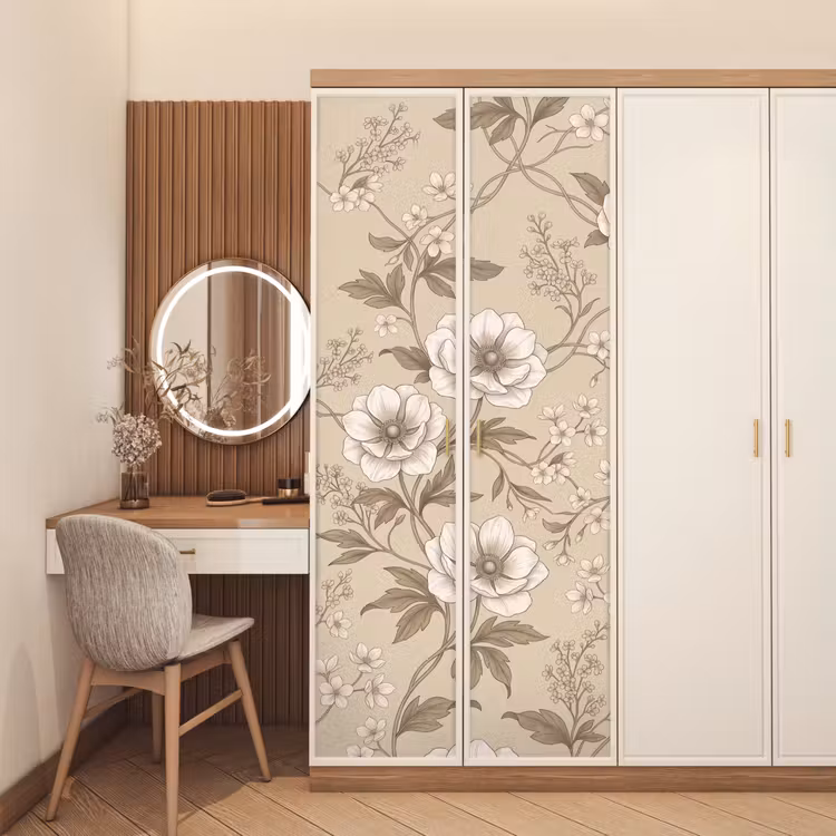 Bloemen - Patroon - Beige deurposter klein -sfeer3