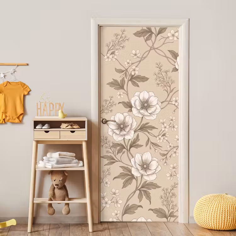 Bloemen - Patroon - Beige deurposter klein -sfeer4