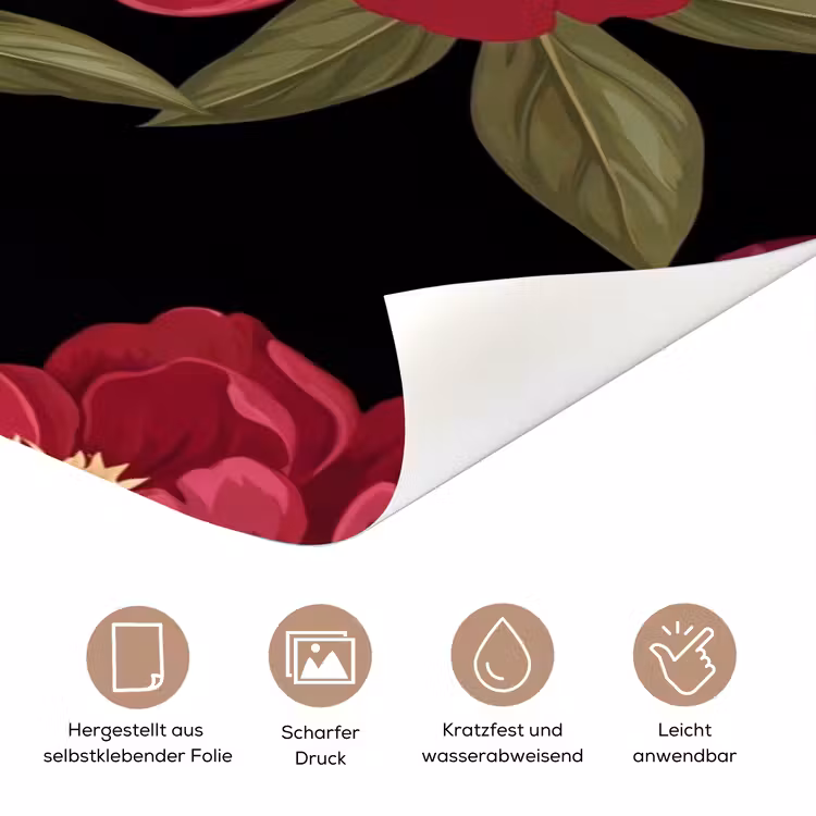 Bloemen - Patroon - Botanisch - Rood - Zwart deurposter klein -tcloseup_DE