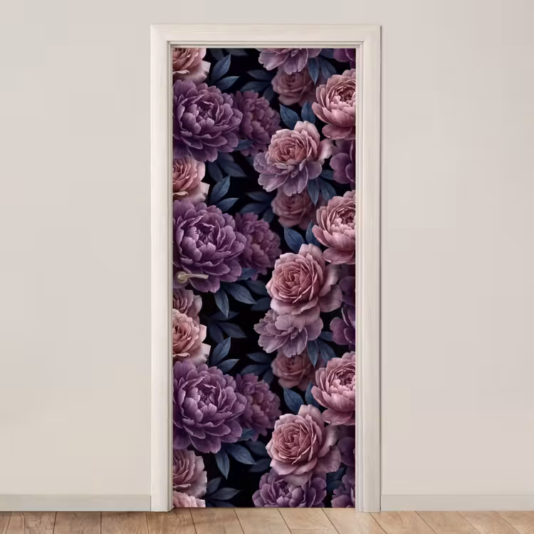 Bloemen - Patroon - Donker - Botanisch - Paars deurposter klein -3d_beige