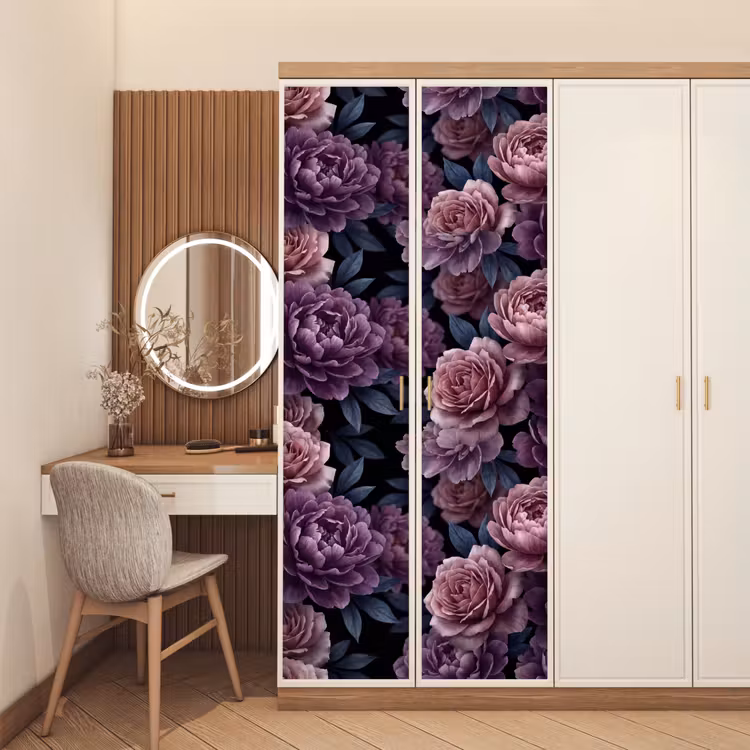 Bloemen - Patroon - Donker - Botanisch - Paars deurposter klein -sfeer3