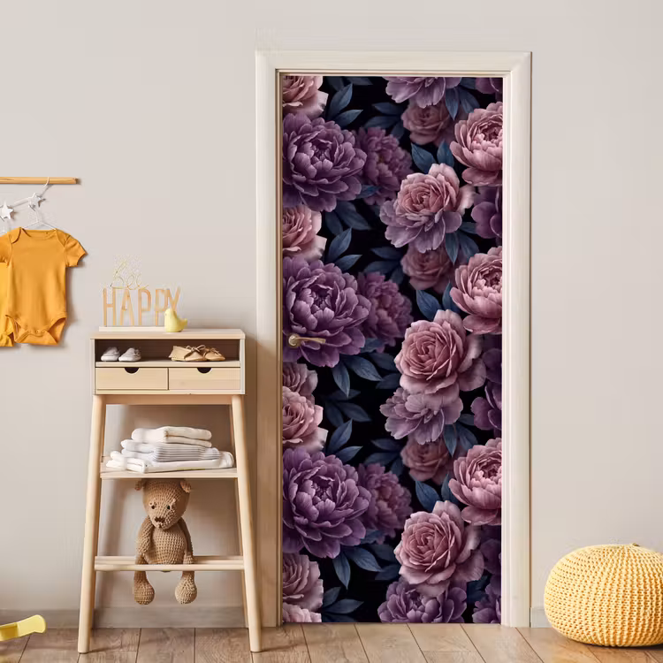 Bloemen - Patroon - Donker - Botanisch - Paars deurposter klein -sfeer4