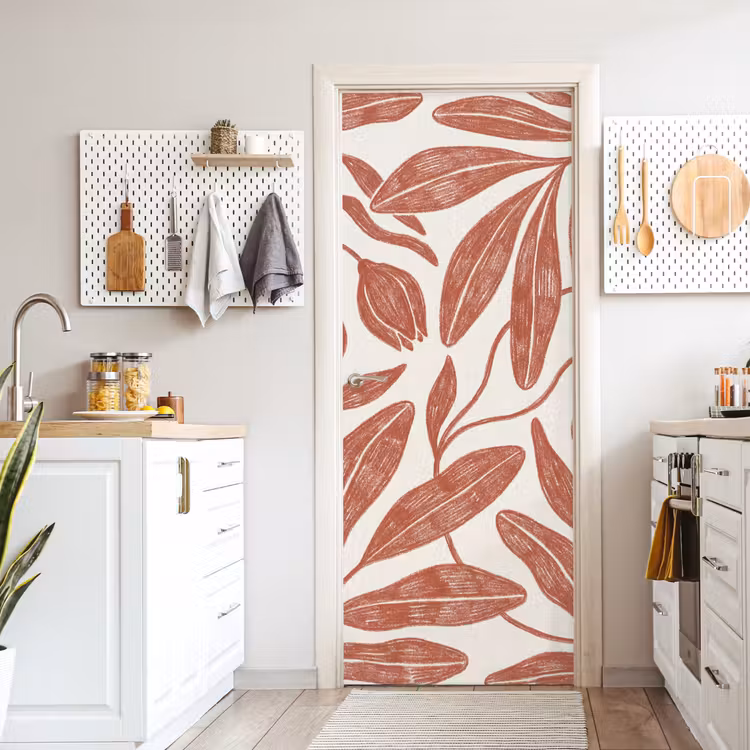 Bloemen - Patroon - Modern - Natuur - Bruin deurposter klein -sfeer5