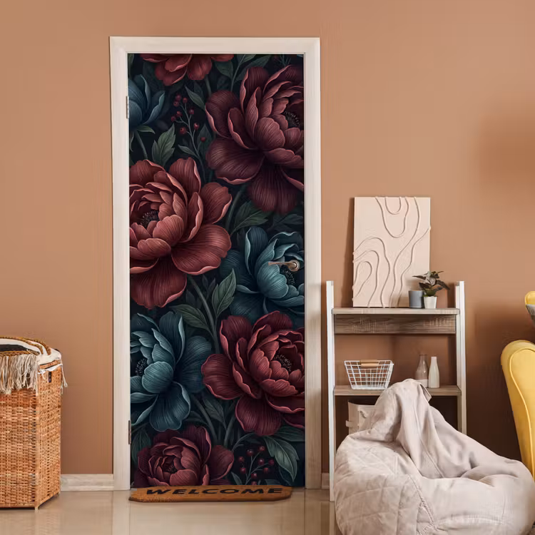 Bloemen - Patroon - Natuur - Klassiek - Donker deurposter klein -sfeer1