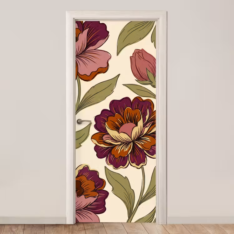 Bloemen - Patroon - Natuur - Modern - Paars deurposter klein -3d_beige