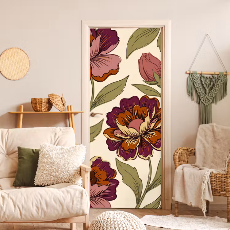 Bloemen - Patroon - Natuur - Modern - Paars deurposter klein -sfeer2
