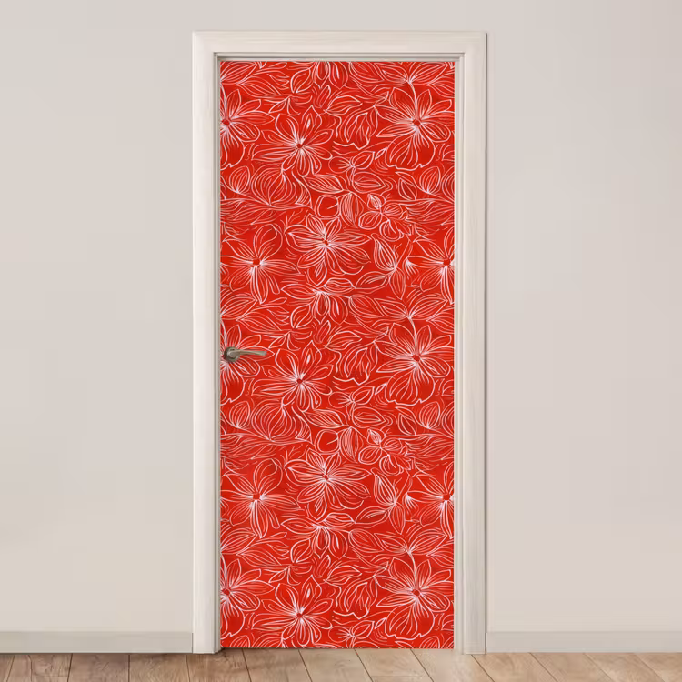 Bloemen - Patroon - Rood deurposter klein 289 -3d_beige