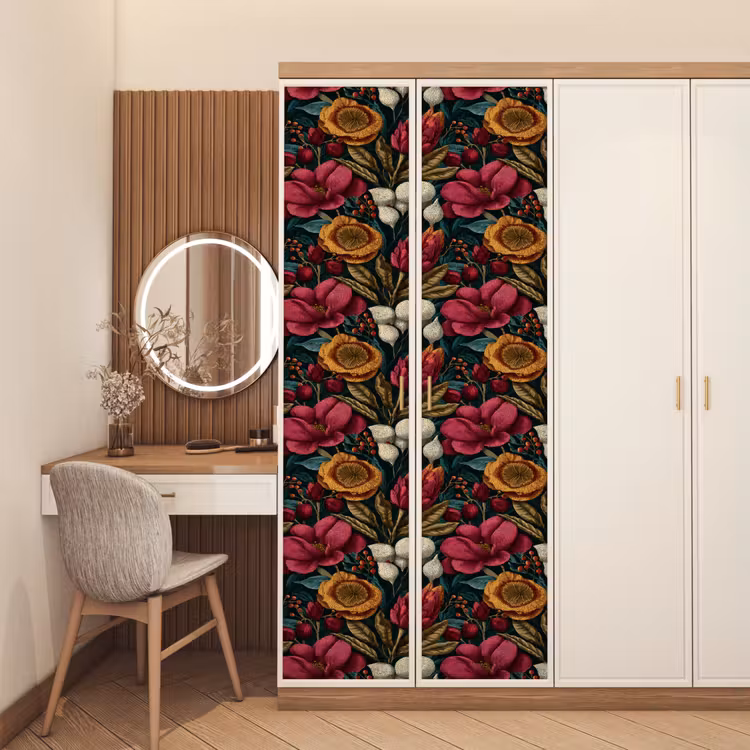 Bloemen - Patroon - Rood - Goud deurposter klein 289 -sfeer3