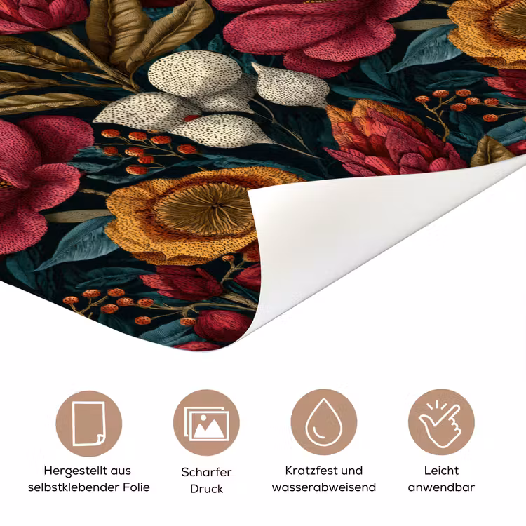 Bloemen - Patroon - Rood - Goud deurposter klein 289 -tcloseup_DE