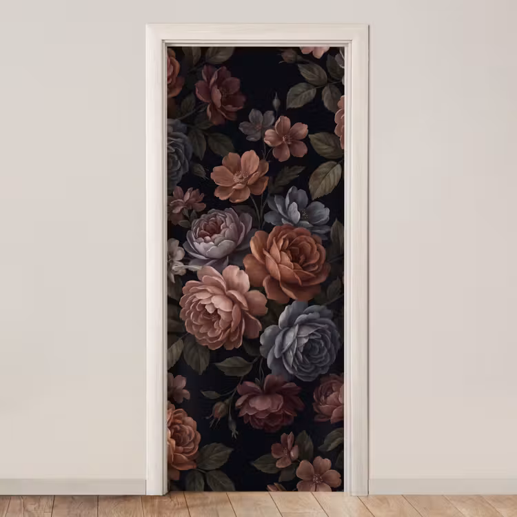 Bloemen - Patroon - Vintage - Donker - Roze deurposter klein -3d_beige