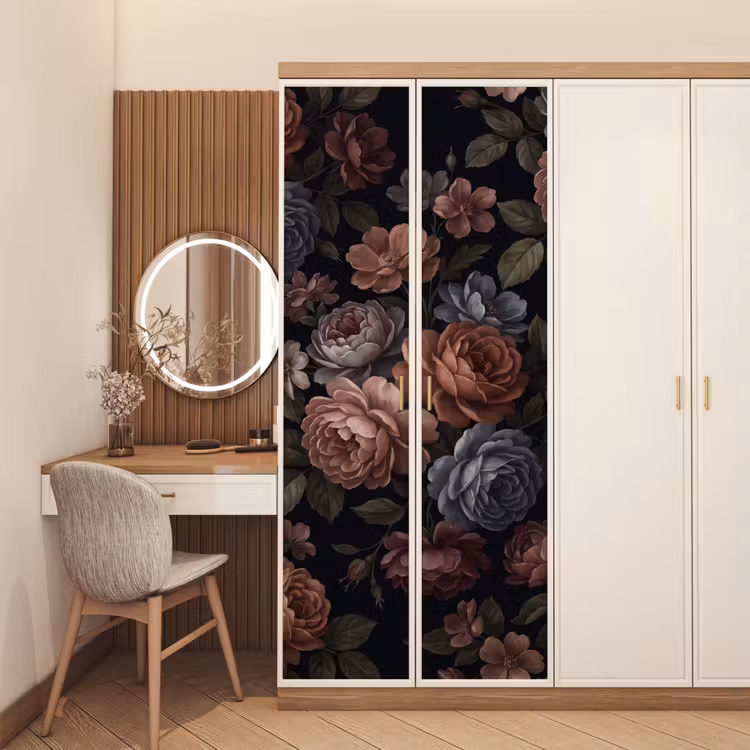 Bloemen - Patroon - Vintage - Donker - Roze deurposter klein -sfeer3