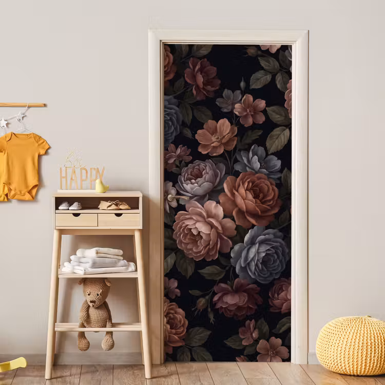 Bloemen - Patroon - Vintage - Donker - Roze deurposter klein -sfeer4