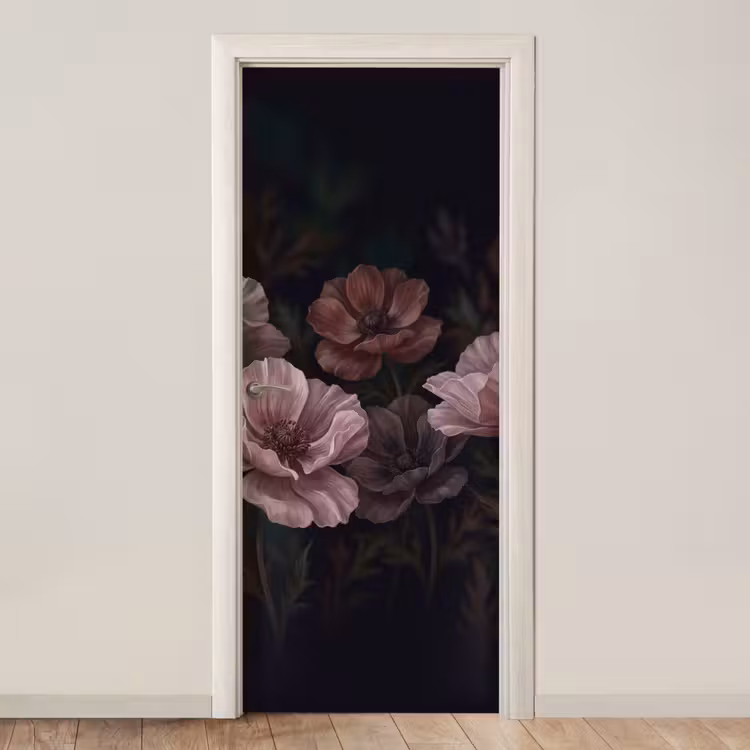 Bloemen - Natuur - Roze - Donker - Modern deurposter klein -3d_beige